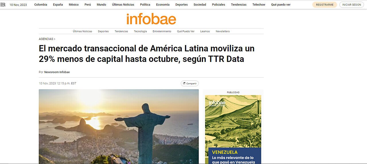 El mercado transaccional de Amrica Latina moviliza un 29% menos de capital hasta octubre, segn TTR Data
